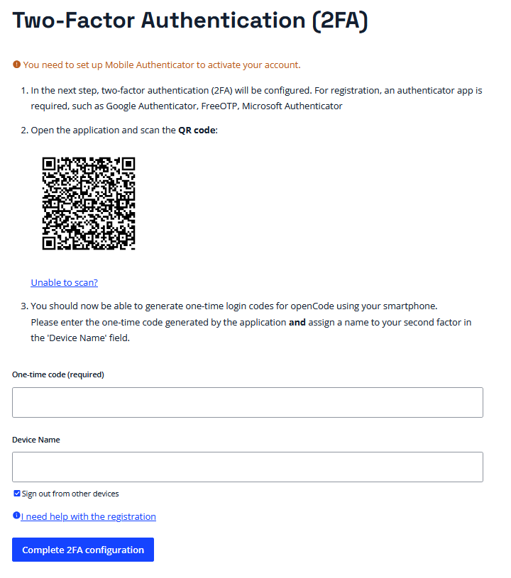 openCode-Authentifizierung