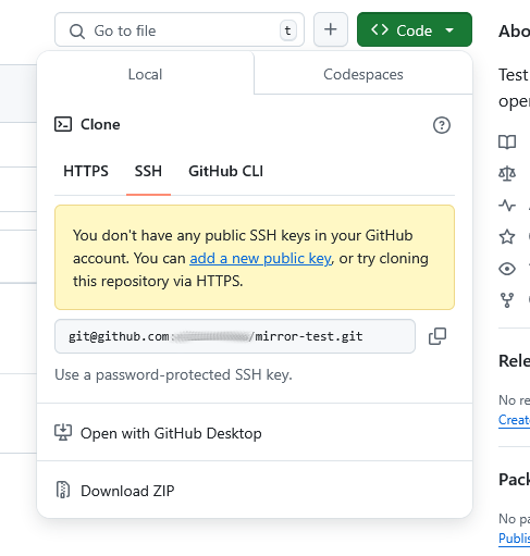URL zum SSH-Zugriff eines Projekts auf GitHub kopieren